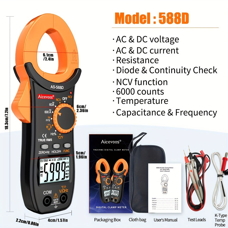 Digital Clamp Meter Multimeter 6000 Counts AC/DC Current True RMS Auto Range