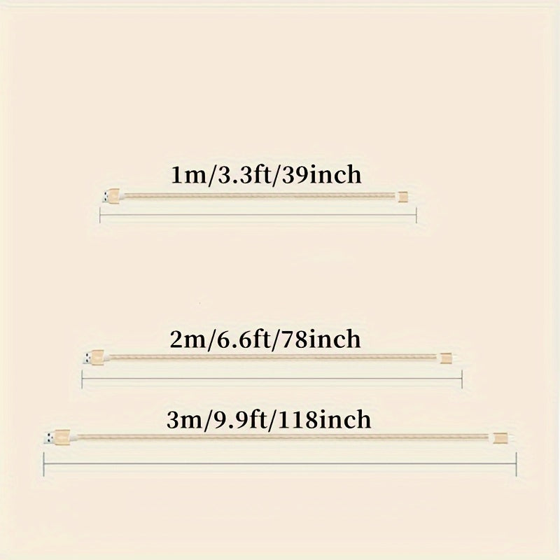 Fabric USB Type-C Charging Cable 1m 2m 3m Fast Data Sync Black Blue Red