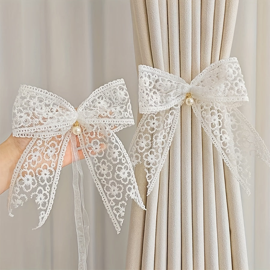 Elegant Pearl Lace Curtain Tiebacks with Bow Vintage French Style for Weddings