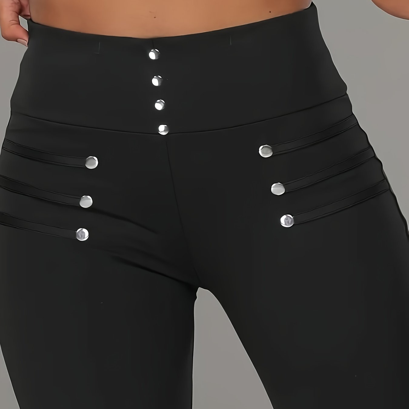 Women's Large Size High Waist Elastic Tights with Buttons