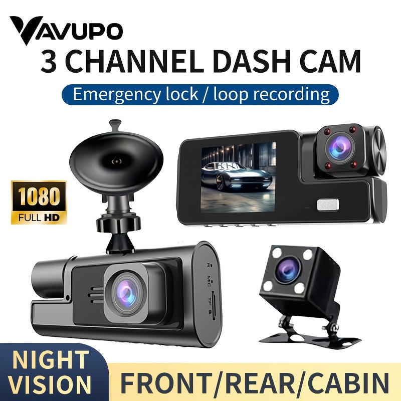 3-канальная автомобильная видеорегистратор FHD 1080P ночное видение циклическая запись G-сенсор ультра широкий угол