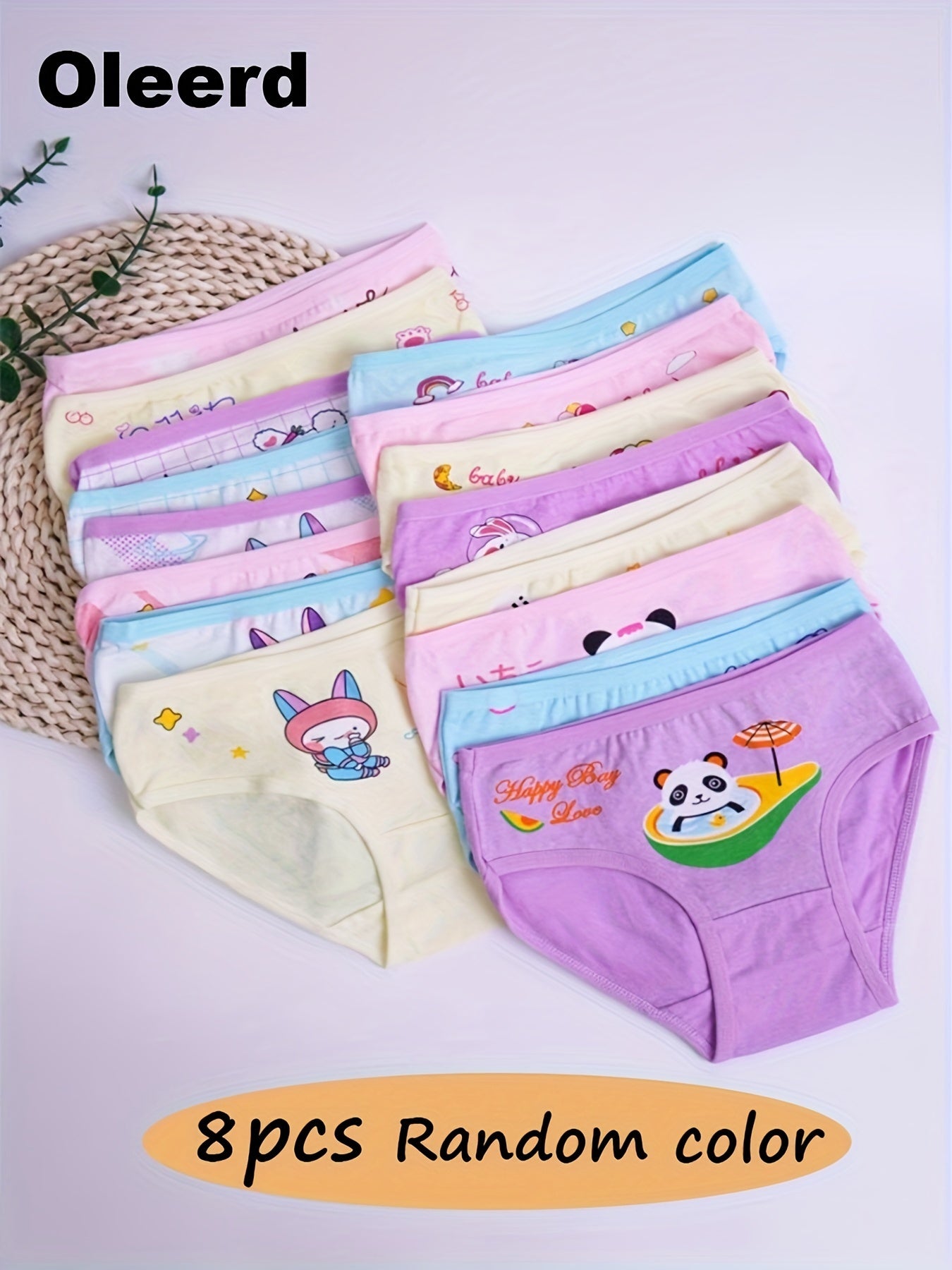 Girls' Cotton Bikini Panties 8-Pack with Cartoon Floral Print Mid-Waist Breathable Knit