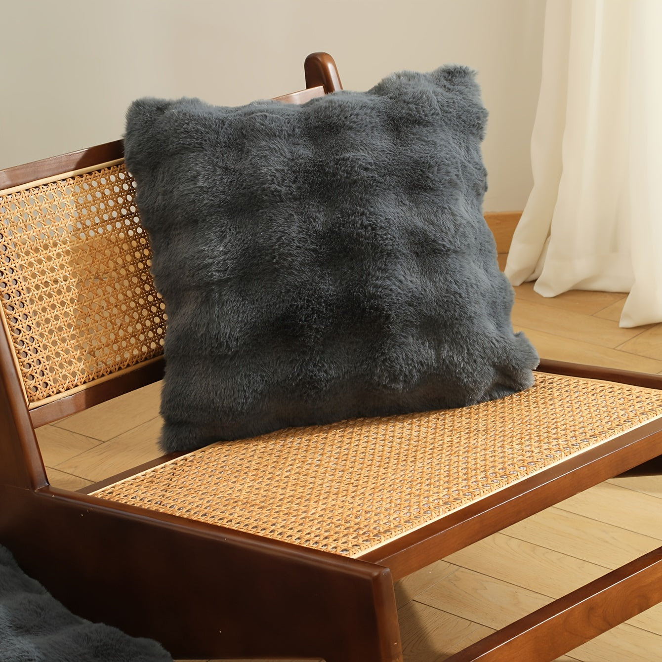 Rabbit Fur Plush Pillow Cover Reversible Sofa Cushion Case with Zipper