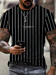 Plus Size Summer Stripes Print T-shirt Polyester Casual Sports Men