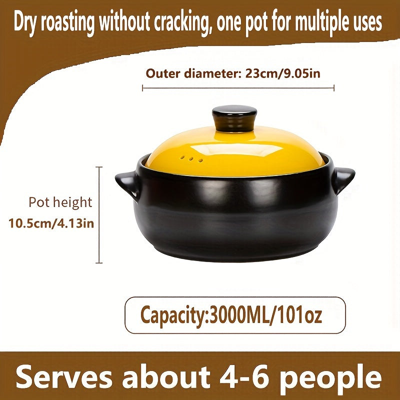 Green Ceramic Round Pot with Lid Microwave Safe High-Temperature Resistant Non-Stick for Soup Stew