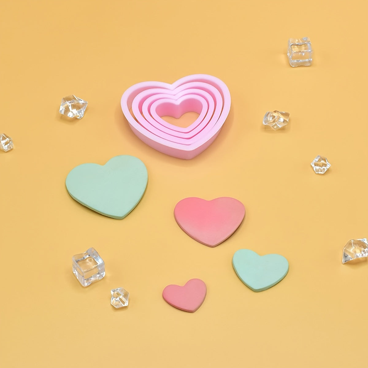 Pink Heart Shaped Cookie Cutters Set Plastic Love Pastry Cutter Biscuit Molds Baking Tools