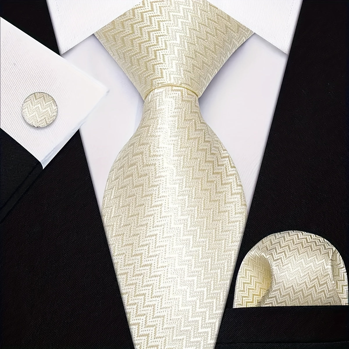 Men's Polyester Necktie Set with Woven Paisley Pattern and Matching Cufflinks for Business and Formal Wear
