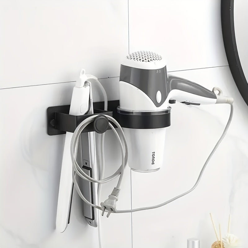 Wall-Mounted Hair Styling Tool Organizer No-Drill Bathroom Storage Rack for Hair Dryer Straightener Curling Iron
