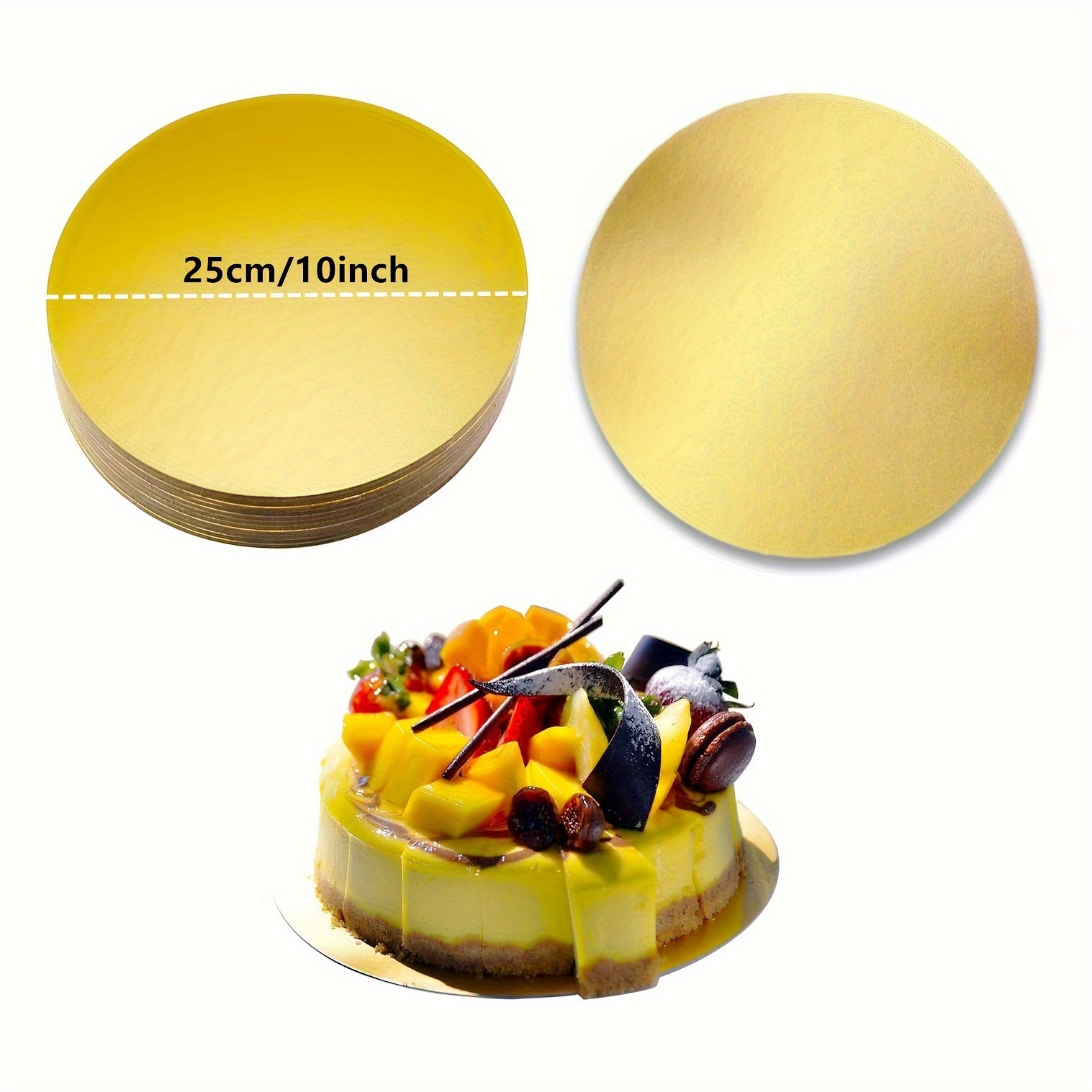 Set of 10 Gold Round Cake Boards Disposable Grease-Proof Food Grade for Cakes Pizzas