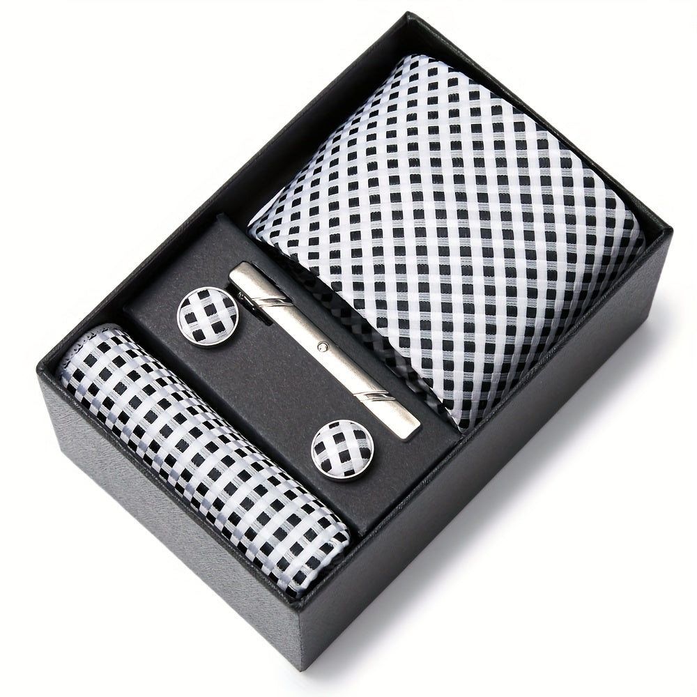 Men's Wedding Accessories Gift Set Tie Cufflinks Pocket Square in Gift Box