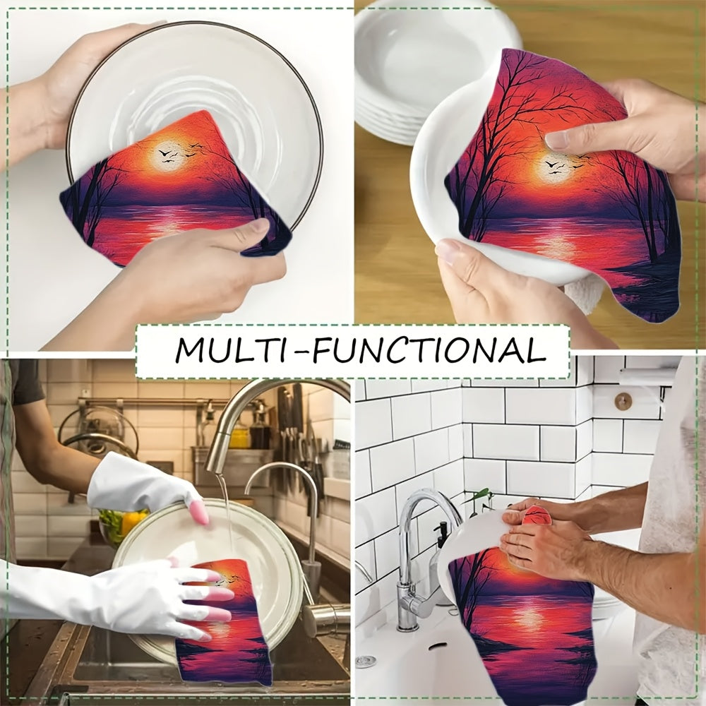 2 ta Ultra Soft oshxona sochiqlari to'plami, Yorqin qish quyoshi va Oyli daryo sahnalari bilan