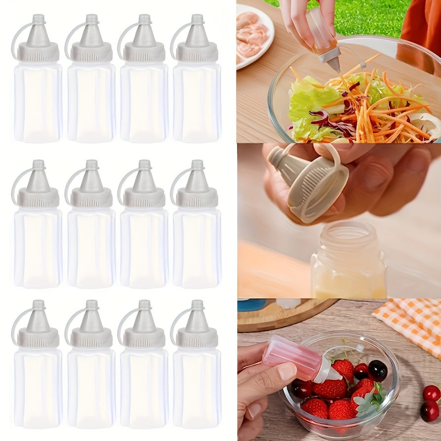 Set of 4 Transparent Plastic Seasoning Bottles with Gray Lids for Sauces and Dressings