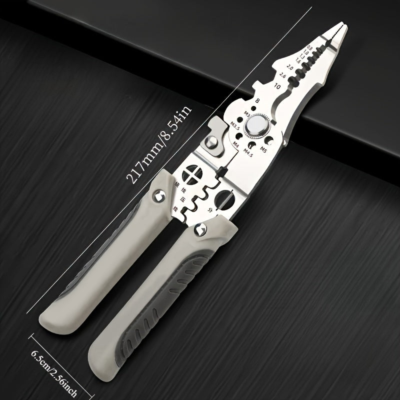 Industrial-Grade Stainless Steel Wire Cutter and Stripper Pliers 21.59cm Rubber-Coated Handle