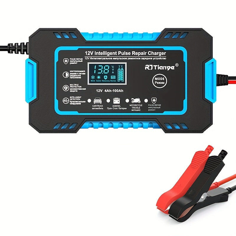 12V 6A Smart Car Battery Charger with LCD Display and Overcharge Protection