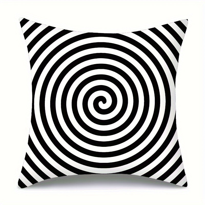 Black and White Striped Velvet Pillowcase 44cm Square Double Sided Print for Living Room Office