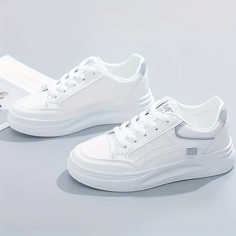 Women's Breathable White PU Low-Top Sneakers for Running and Casual Wear