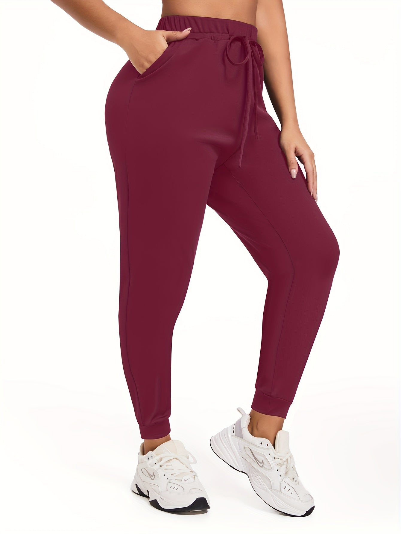 Женские джоггеры больших размеров, 3 шт., трикотажные, полиэстер с спандексом, повседневные, на шнурке