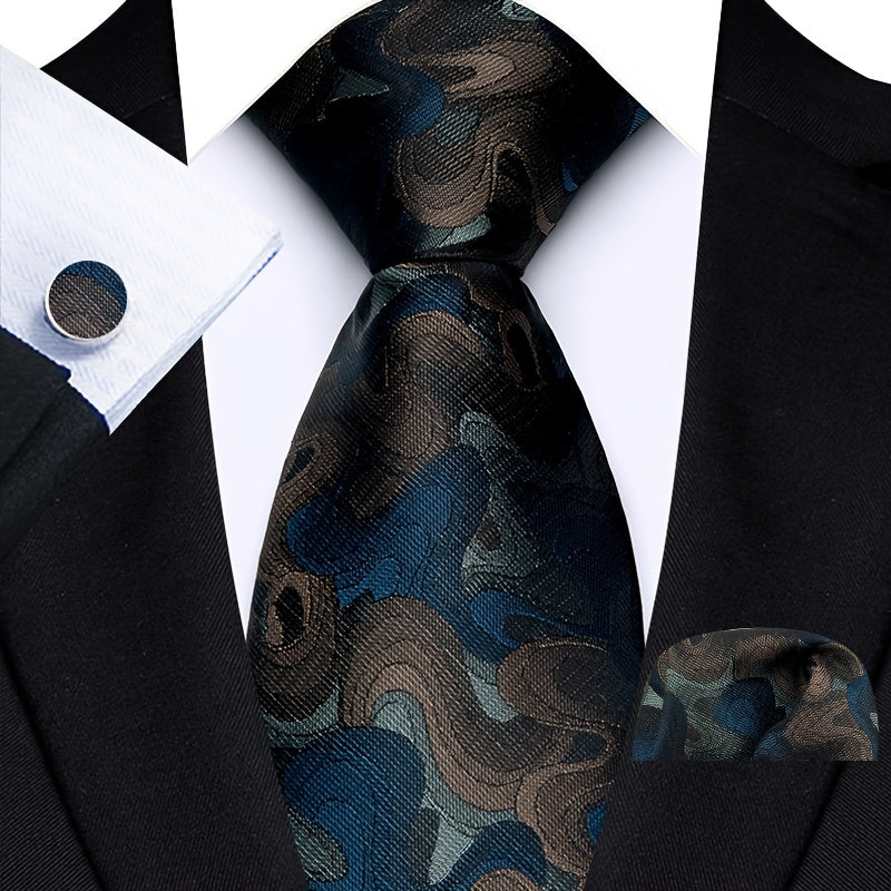 Men's Plaid Paisley Flower Tie Set with Cufflinks and Handkerchief Pack of 3