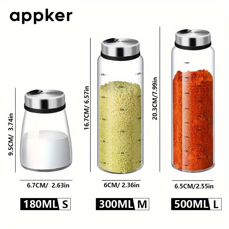 Clear Glass Spice Jars with Lids and Spoons 180ml 300ml 500ml Storage Containers