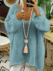 Plus Size Women's V-Neck Ribbed Sweater Light Blue Cozy Fall Winter Pullover