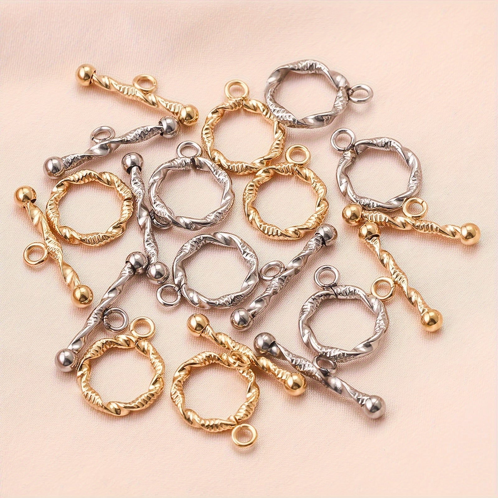 Set of 5 Stainless Steel Twist OT Buckles with Gold Plated Finish for Jewelry Making