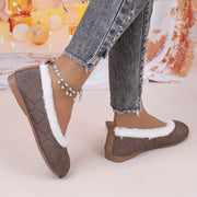 Plus-Size Women's Faux Fur Lined Mary Jane Flats Brown Beige White Winter Indoor Shoes