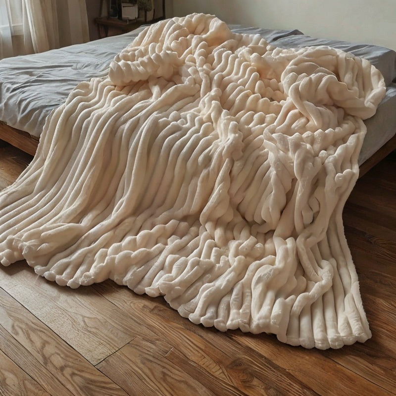 Plaid Rabbit Fur Throw Blanket Polyester Cozy Home Accessory