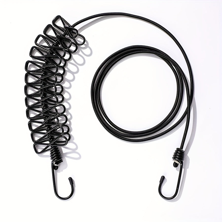 Conjunto de cuerda para tender con pinzas, cuerda elástica, alambre de metal, clips de PVC, para exteriores, línea de secado para viajes