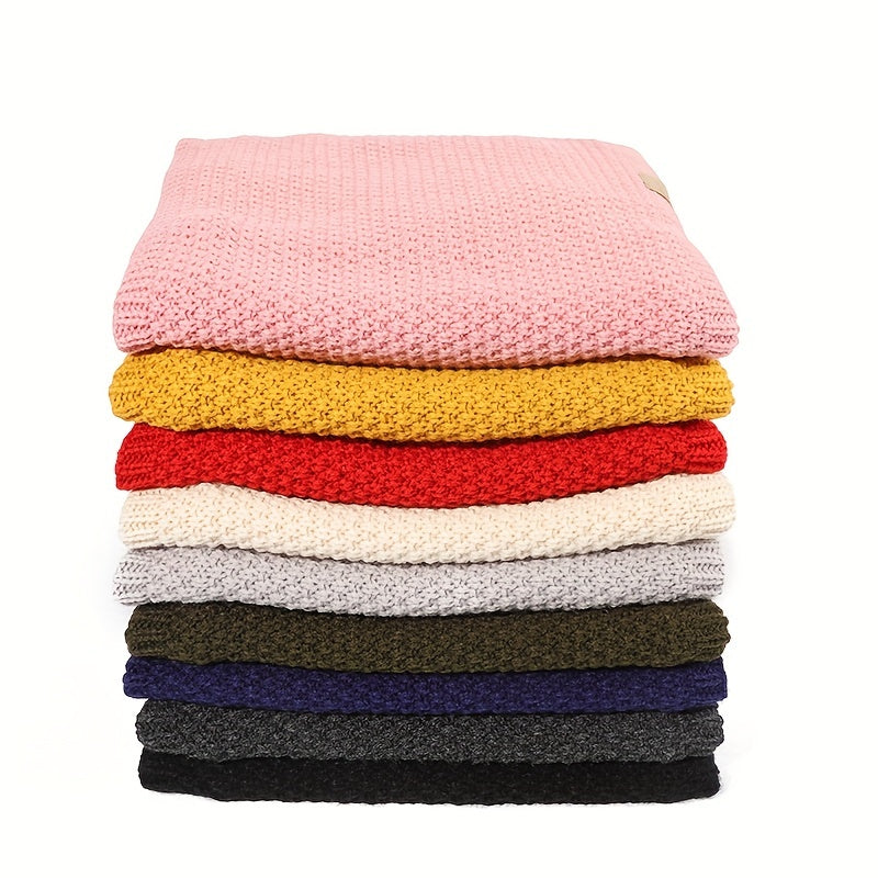 Black Knitted Fleece-Lined Scarf Windproof Neck Warmer for Skiing Cycling