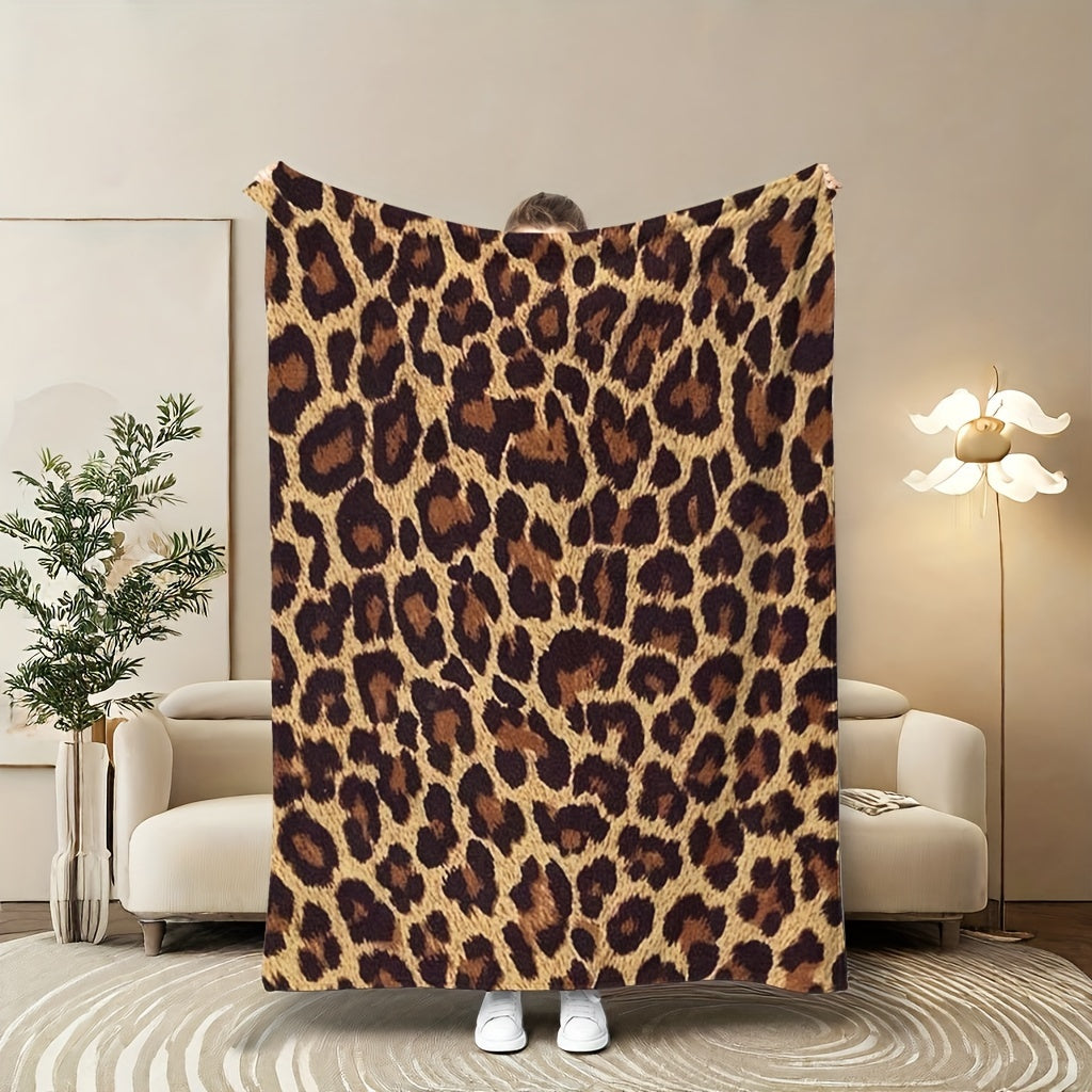 Leopard Print Coral Fleece Blanket Soft Warm All-Season Throw for Sofa Bed Camping