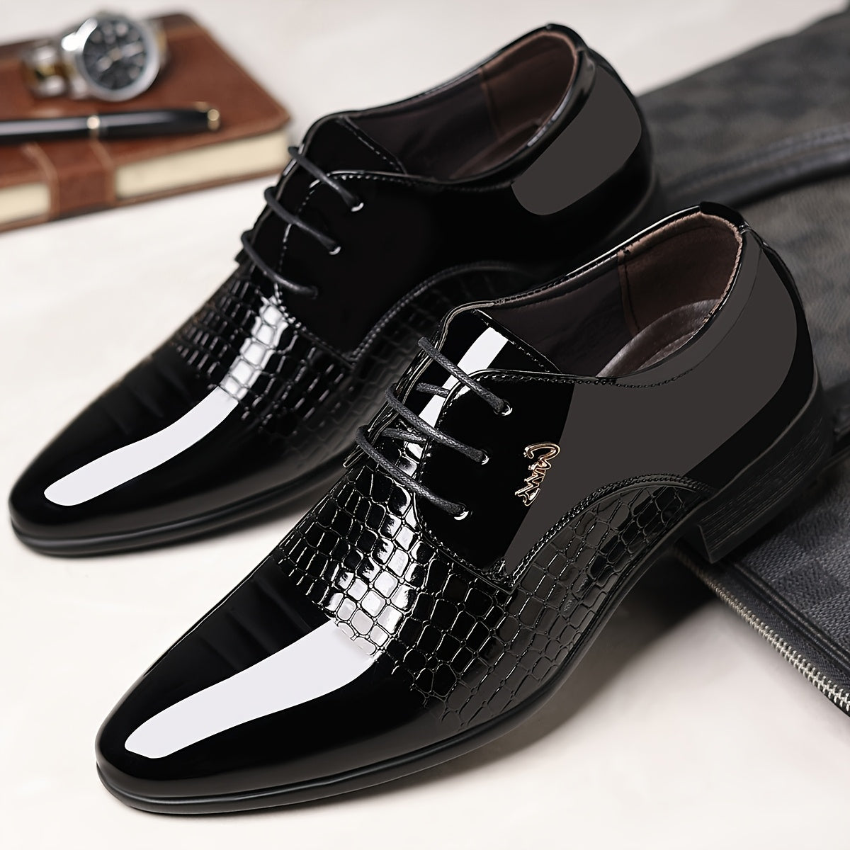 Men's Black Leather Pointed Toe Dress Shoes for Formal and Casual Wear