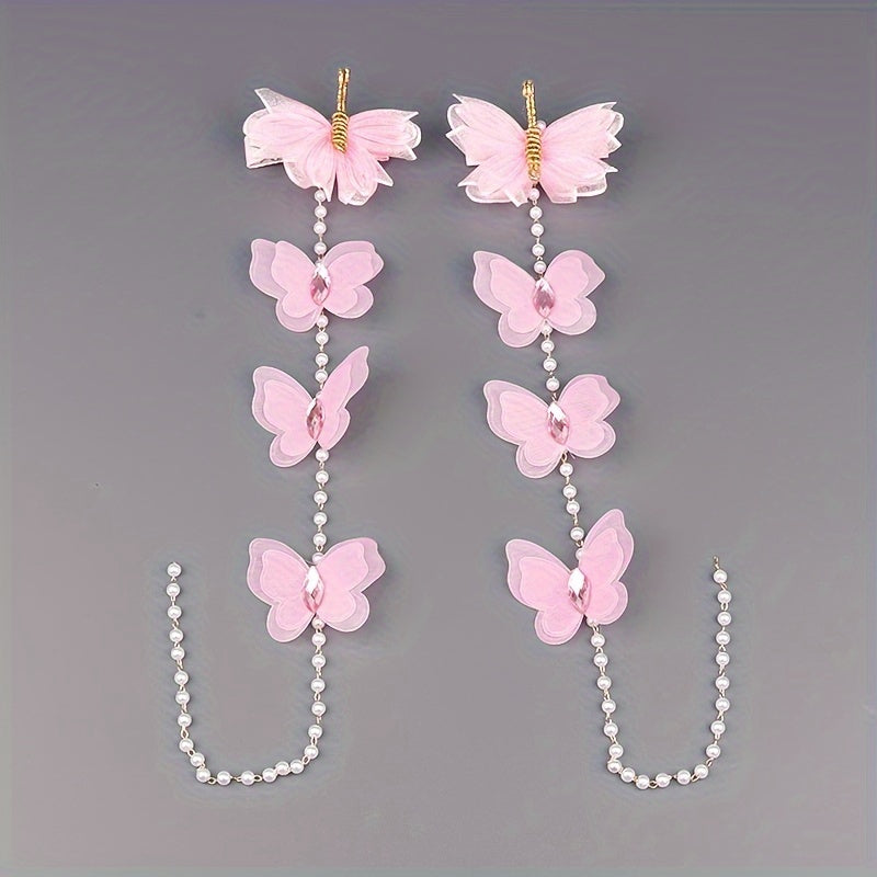 Yoshlar uchun yangi to'plam 2 qizning soch qisqichlari, kapalakga o'xshash marvaridlar, yoqimli to'r ip gullari, uzun marjonli tassel va o'ralgan soch zanjiri.