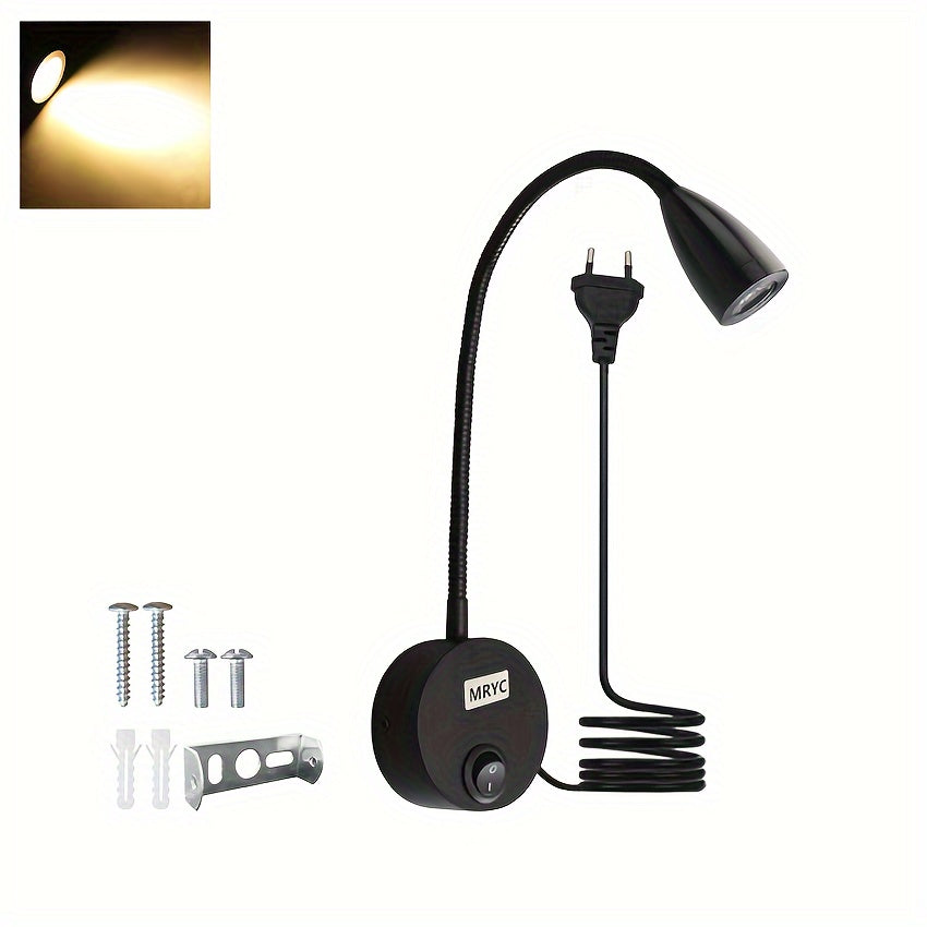 Wall-Mounted LED Reading Light with Flexible Goose Neck and Switch for Bedroom Office Studio