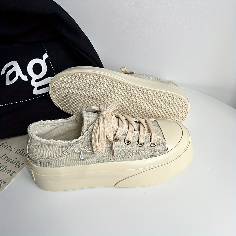 Women's Chunky Platform Sneakers Low-Top Casual Shoes Breathable Fabric