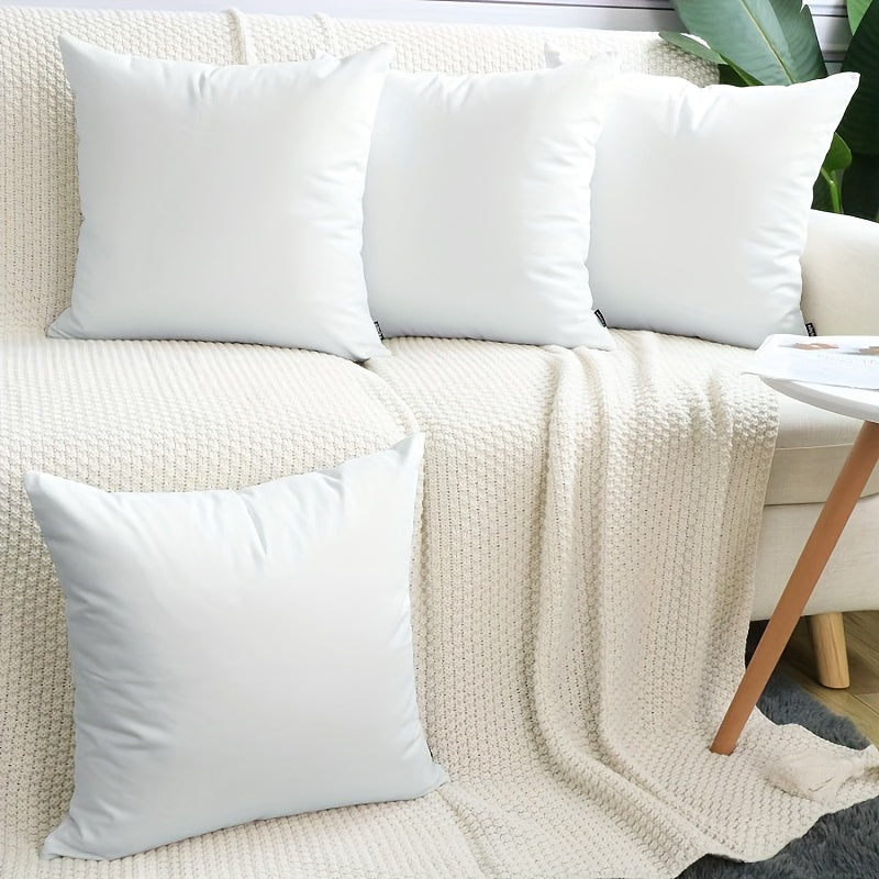 Pack of 4 White Polyester Zippered Pillow Covers for Sofa and Bedroom Decor