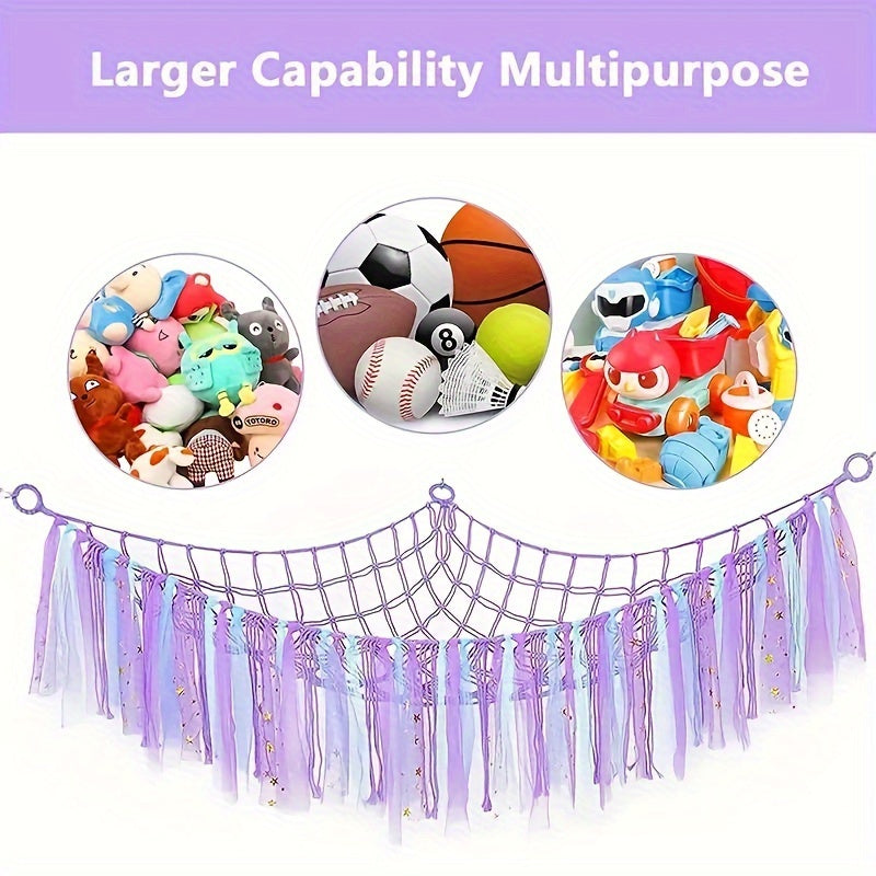 Bohemian Woven Toy Storage Net with Tassels for Stuffed Animals and Gifts