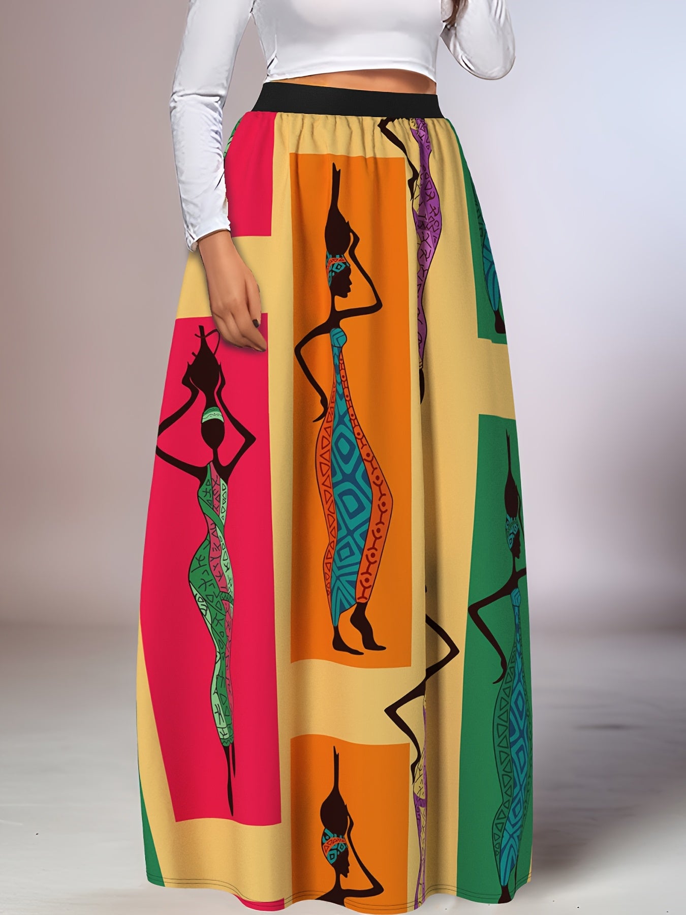 Women's Maxi Skirt Polyester Flowy Geometric Print Casual or Cultural Wear