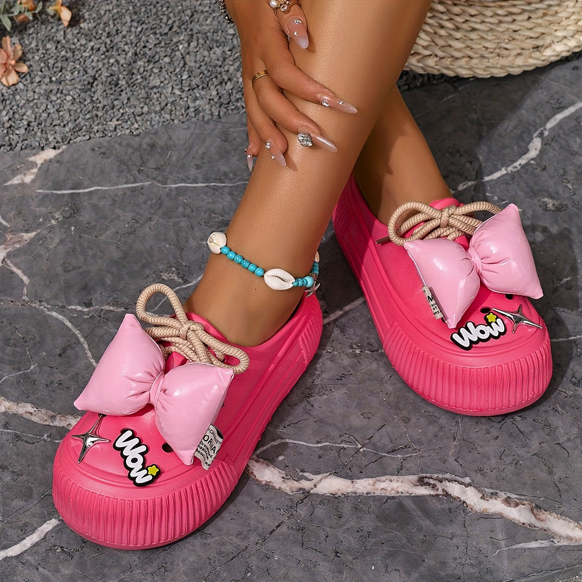 Women's Breathable Summer Mules Slip-Resistant Bow Tie Sandals