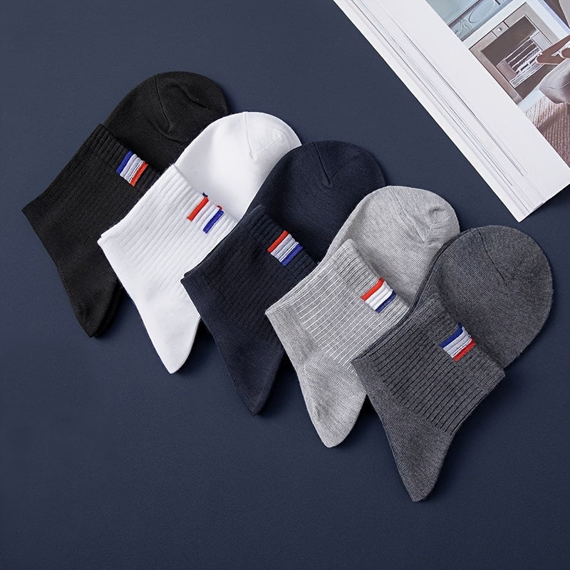 Men's Solid Sport Crew Socks 5 Pairs Breathable Comfortable All Seasons