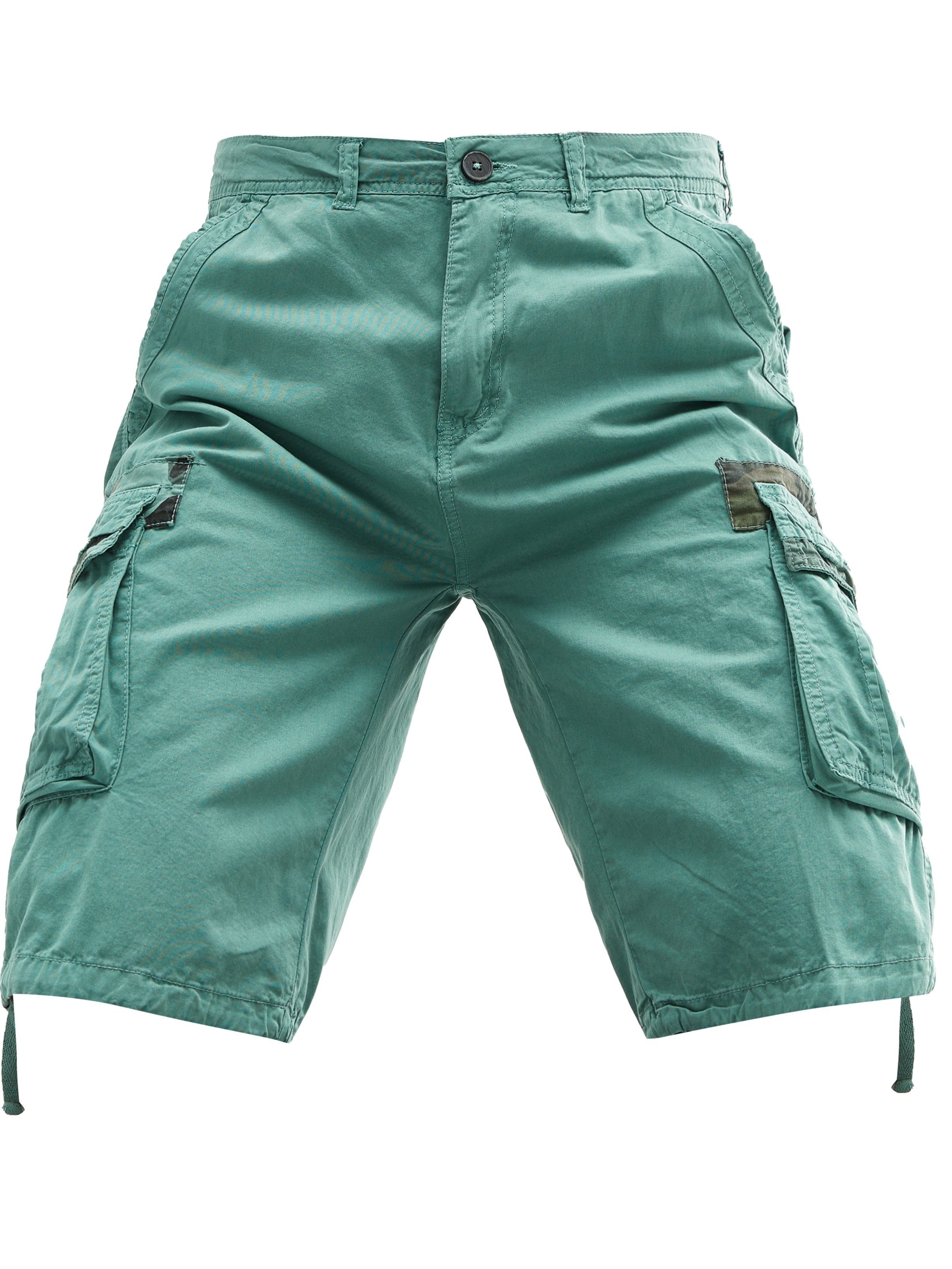 Erkaklar uchun ortiqcha kattalikdagi paxta yuk shortlari, cho'zilmaydigan, bir nechta cho'ntaklar, bir rangda, keng kesimda va to'qilgan mato.