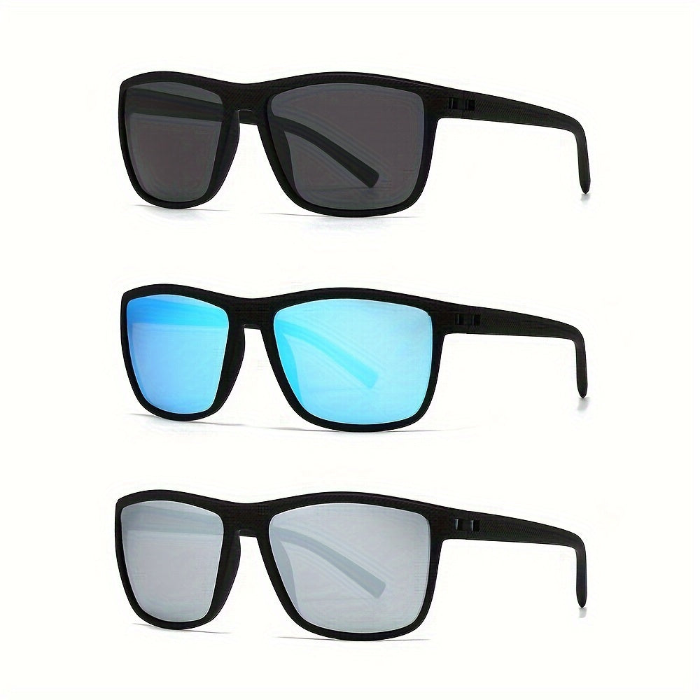 Set of 3 Polarized Square Frame Sunglasses for Men and Women Outdoor Travel and Photos