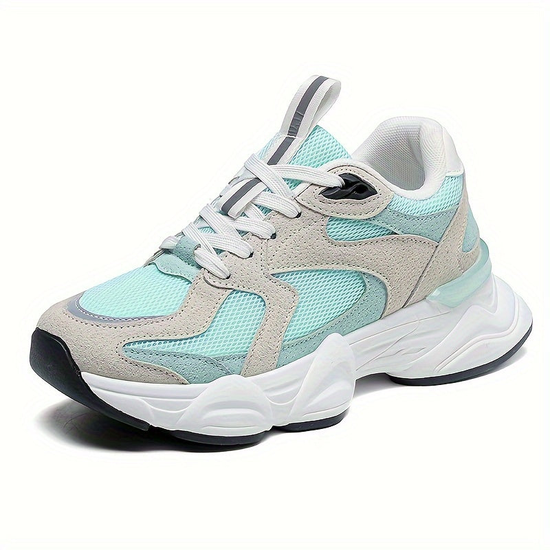 Women's Pink Beige Chunky Sneakers Breathable Mesh Casual Running Shoes