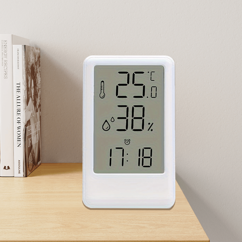 Monitor digital de temperatura y humedad con pantalla LCD grande para dormitorio, cocina, sala de estar, blanco