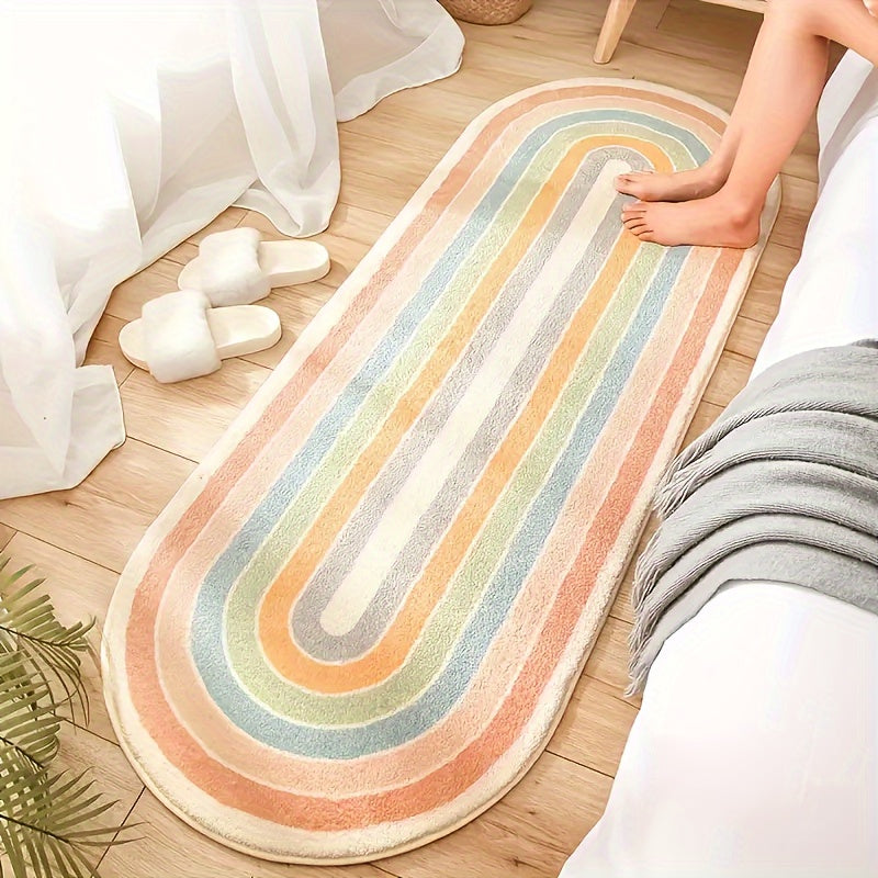 Alfombra de área con rayas arcoíris 119x40cm de felpa fácil de limpiar para dormitorio y sala de estar