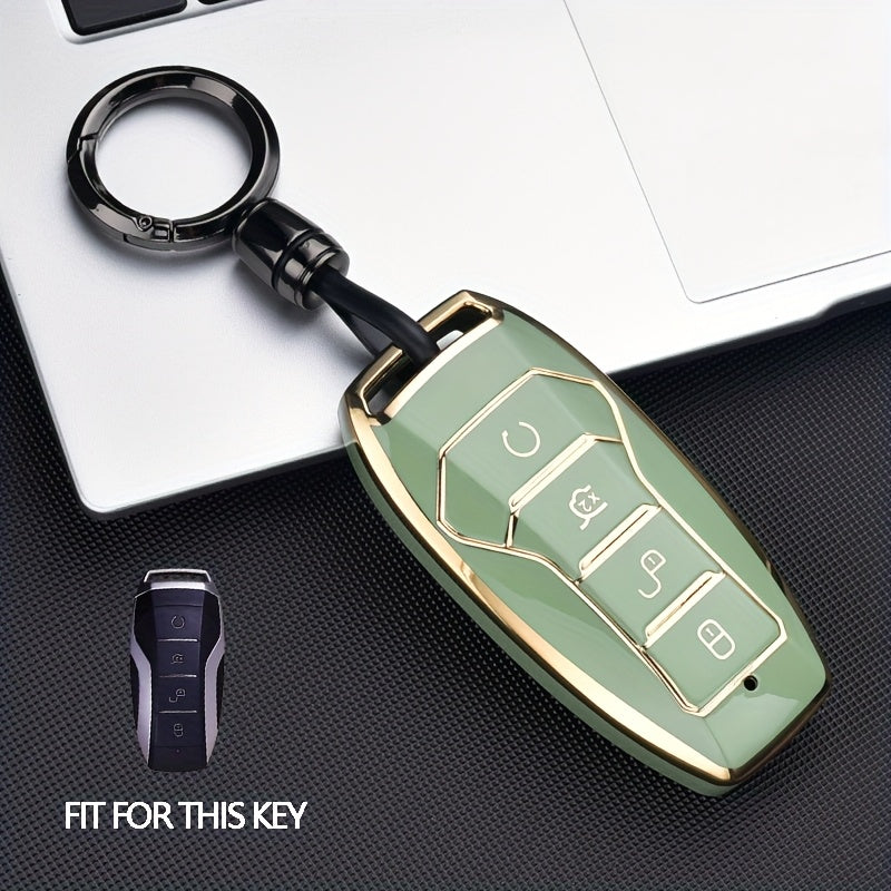 Car Key Fob Cover TPU Silicone 4-Button Remote Key Case with Keychain