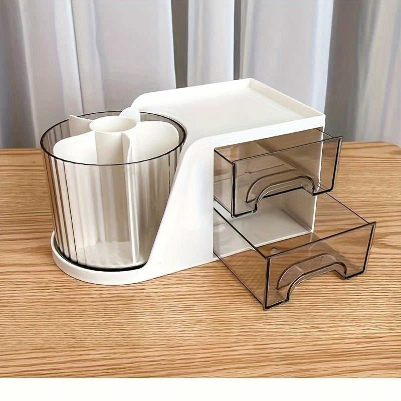 Многофункциональный вращающийся органайзер для макияжа с 5 отделениями для хранения ногтевого искусства, прозрачный, с золотыми акцентами