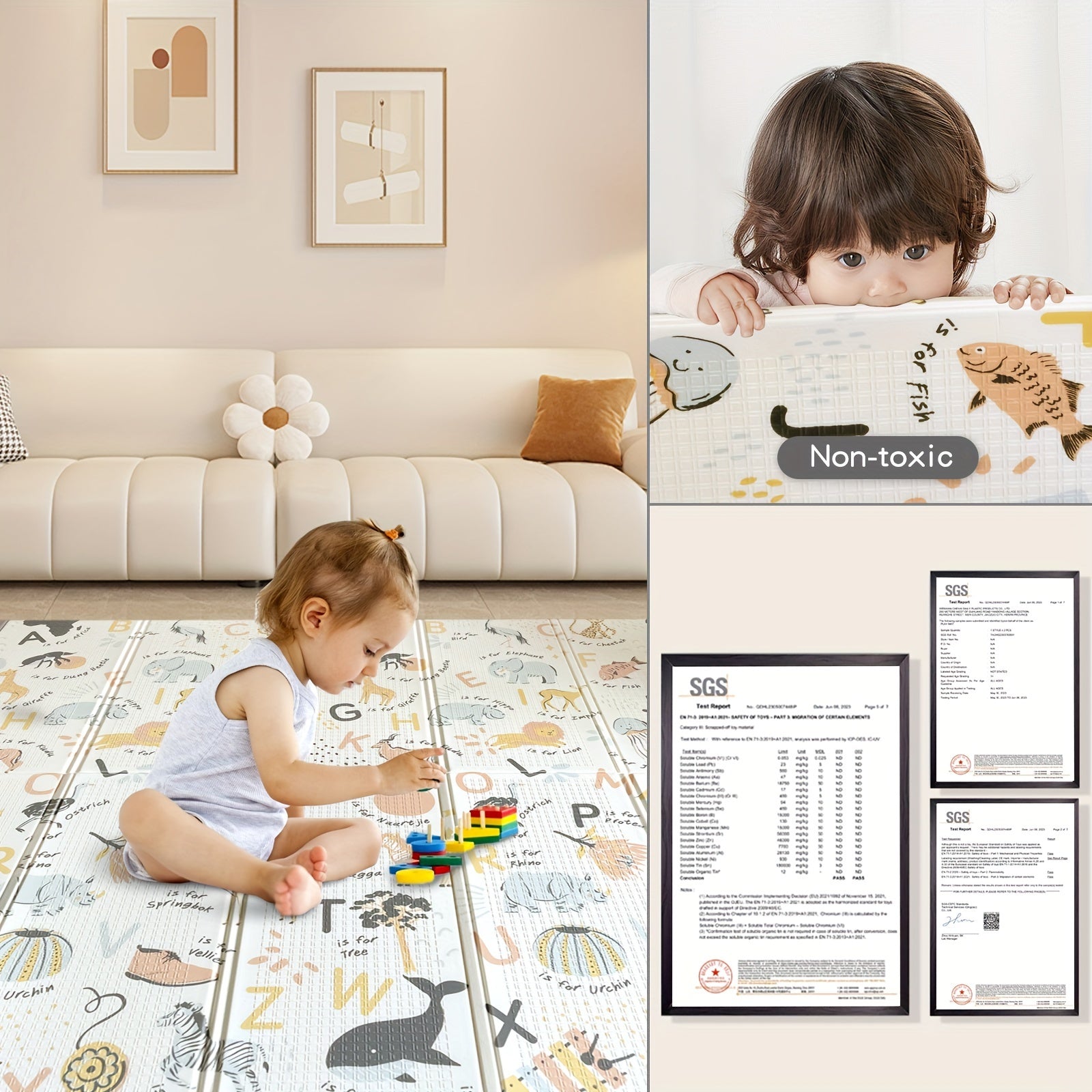 Large Foldable XPE Play Mat for Babies and Toddlers Non-Toxic Indoor Outdoor Crawling Carpet in White Blue Yellow