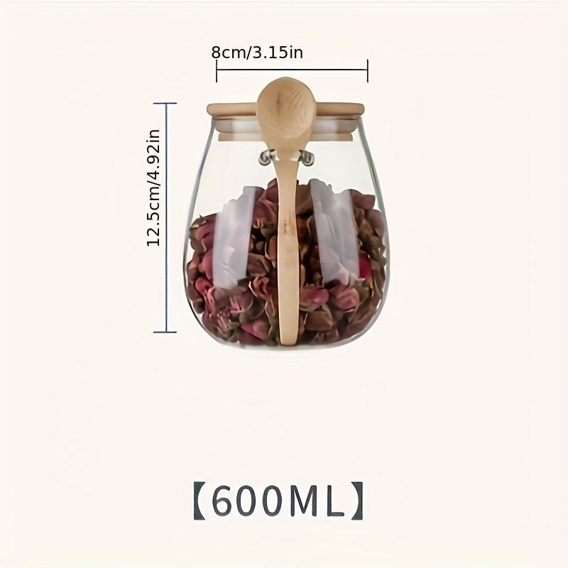 Прочная стеклянная банка с деревянной ложкой и крышкой — идеально подходит для хранения кофейных зерен, сахара, чая, соли, конфет, специй и многого другого — легко мыть вручную, герметична и пригодна для повторного использования