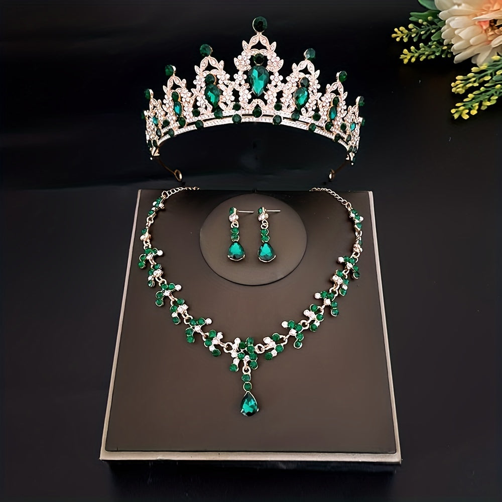 Women Bridal Jewelry Set Crystal Tiara Earrings Necklace for Weddings and Parties