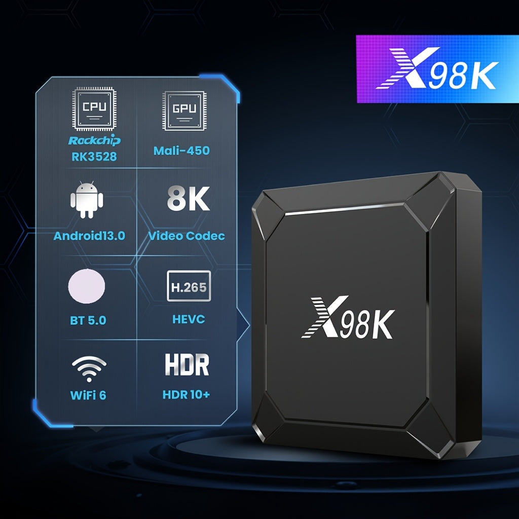 Android 13 Smart TV Box 4GB 32GB Dual WiFi 5.0 HEVC Main 10 Support Type-C Quvvat adaptori